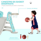 Foldable Slide for Children from 18 Months with 3 Steps and Basketball Hoop, 140x87x75cm, Blue and Grey