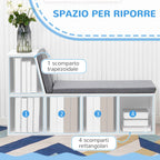 HOMCOM Modern 5-Tier Open Bookcase with 2 Cushions, Wooden, 108x30x60 cm, Grey