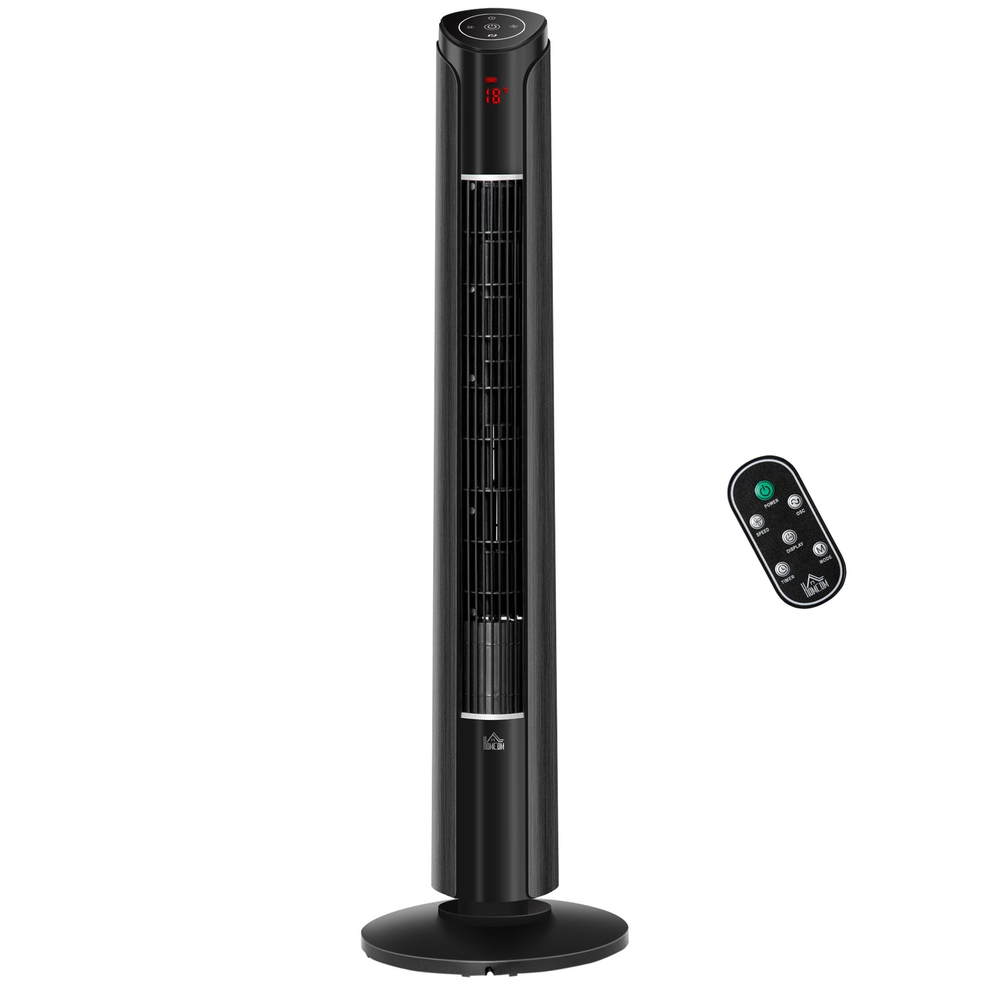 Tower Fan with 3 Speeds and 4 Modes, 12h Timer, LED Panel and Remote Control, Black - Borgè