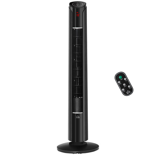 Tower Fan with 3 Speeds and 4 Modes, 12h Timer, LED Panel and Remote Control, Black