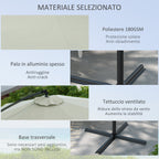 8-Rib Umbrella with Cross Base, in Aluminium, Metal and Polyester, Ø3x2.6 m, Cream - Borgè