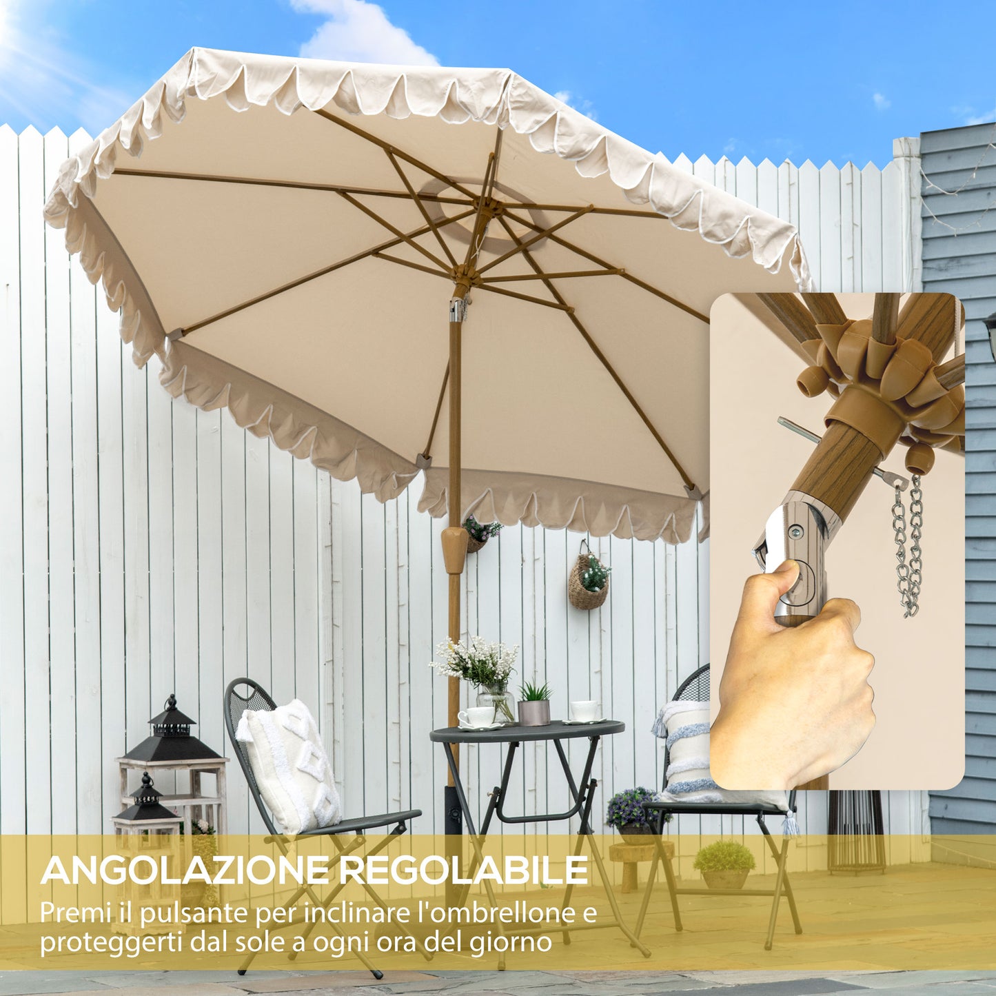 Tilting Garden Umbrella with Crank and Air Vents, 2.7x2.4m, Khaki