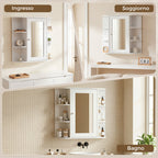 Bathroom Mirror Cabinet with 6 Open and 2 Closed Shelves, 66x17x63 cm Bathroom Cabinet with Mirror, Glass Wall Cabinet, White