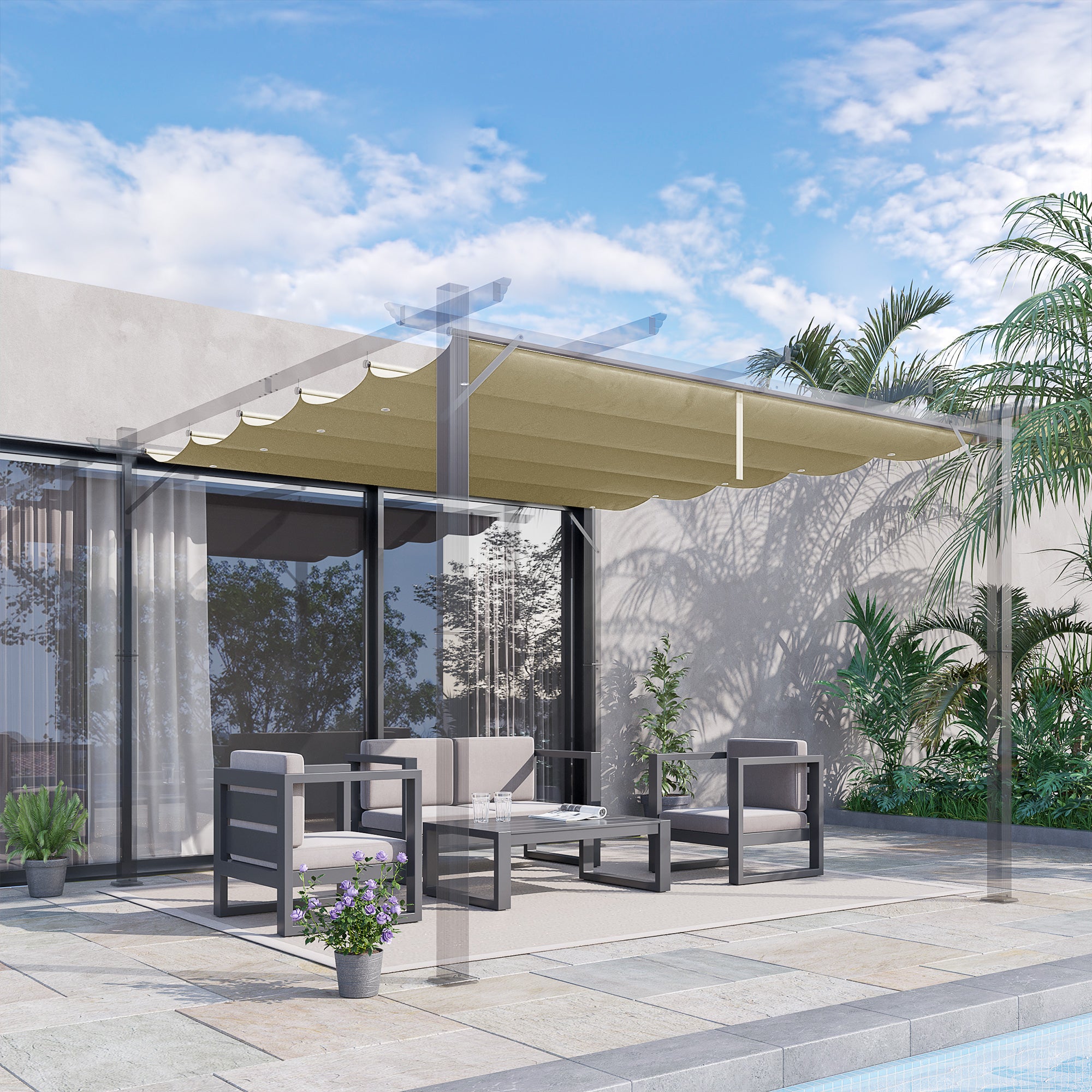 4x3 m Pergola Gazebo Cover in Beige Breathable Polyester with 10 Drainage Holes