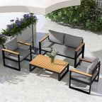 Outsunny garden living room with outdoor sofa, 2 armchairs and aluminum table, gray - Borgè