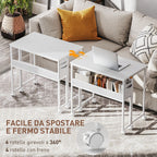 Space-Saving Folding Drop-Leaf Desk with Shelf, Storage Pocket and Wheels, White