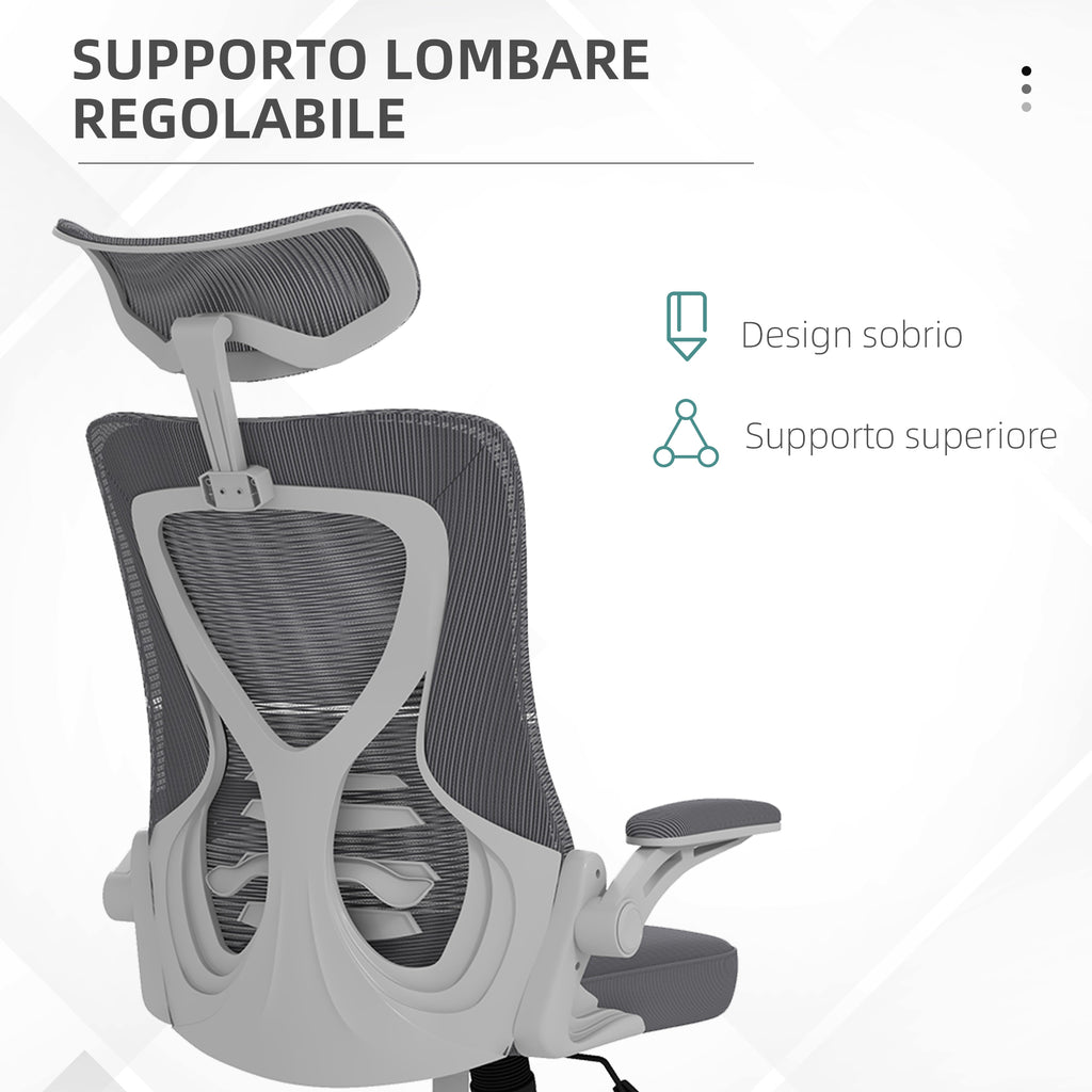 Height-Adjustable Office Chair with Lumbar Support and Flip-Up Armrests, 65x64x120-130 cm