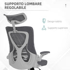 Height-Adjustable Office Chair with Lumbar Support and Flip-Up Armrests, 65x64x120-130 cm