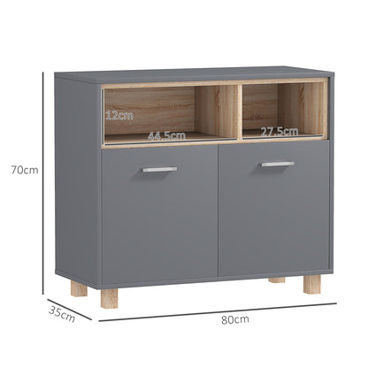 Modern Bathroom Cabinet with Open Compartments and 2-Door Cabinet, 80x35x70 cm, Grey