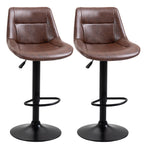 Set of 2 Vintage Brown Faux Leather Bar Stools with Footrest and Round Base, 46.5x50x88-108 cm