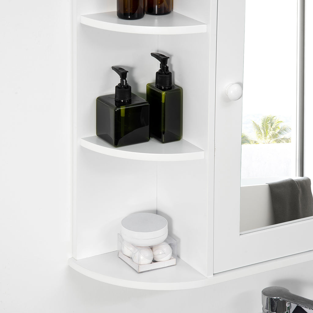 Bathroom Mirror Cabinet with 6 Open and 2 Closed Shelves, 66x17x63 cm Bathroom Cabinet with Mirror, Glass Wall Cabinet, White