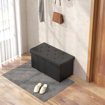 84L Folding Storage Bench, Padded Lid and Faux Leather Upholstery, 76x38x38cm, Black