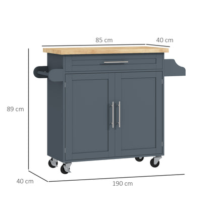 Wooden Kitchen Trolley with Drawer, Spice Rack and Cabinet, 109x40x89 cm, Grey and Wood Color