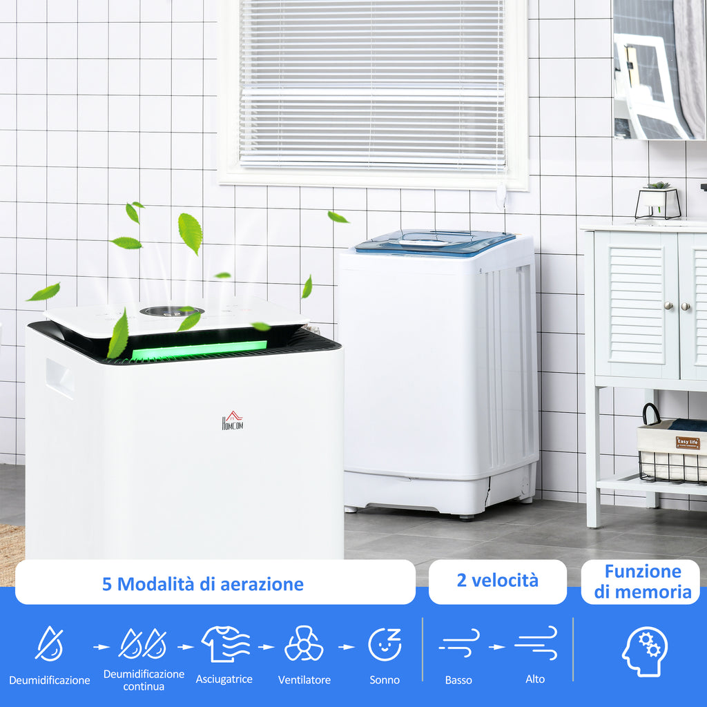 12L ABS Dehumidifier with 5 Modes, 2 Speeds and 24h Timer, 25x25x50.5 cm, White and Black