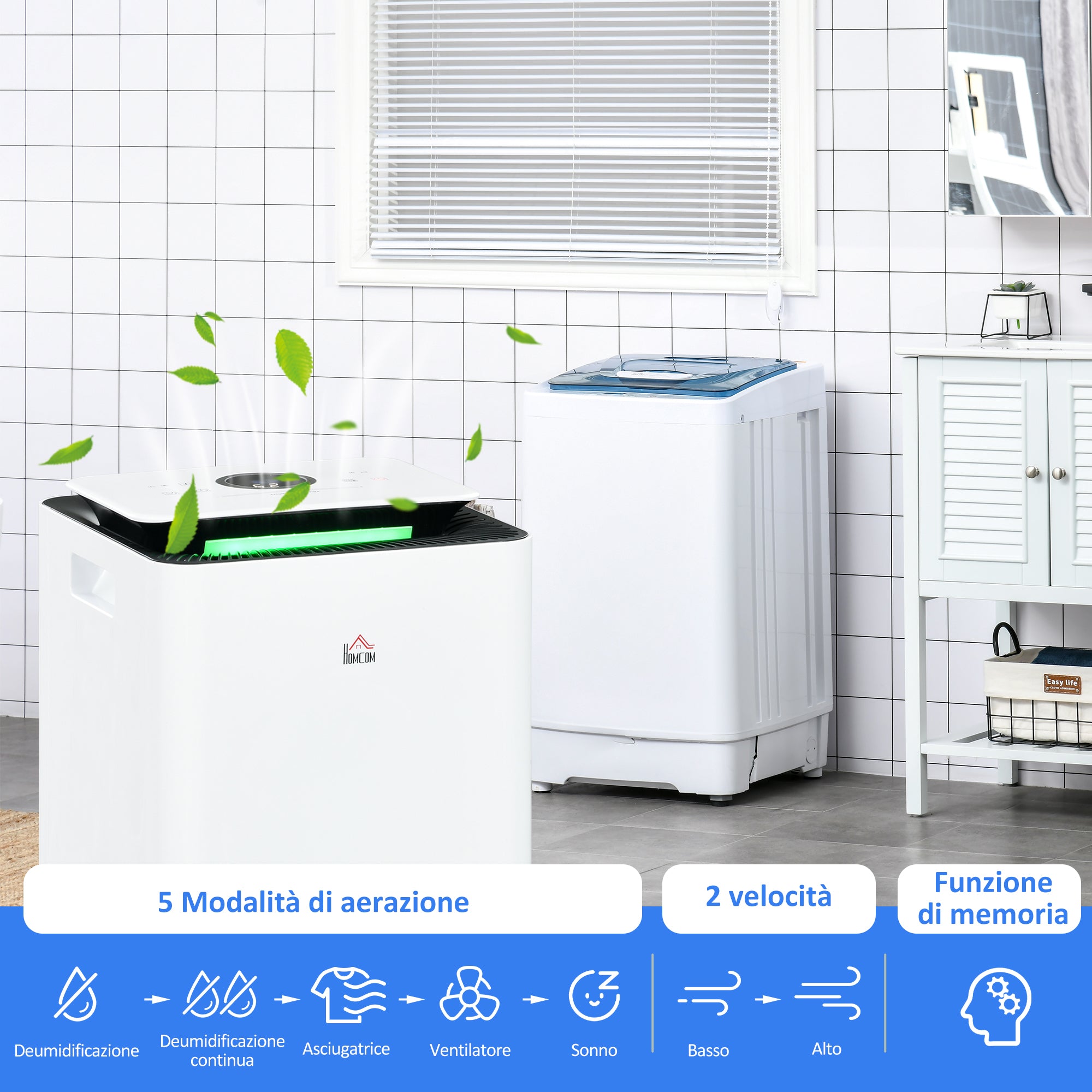 12L ABS Dehumidifier with 5 Modes, 2 Speeds and 24h Timer, 25x25x50.5 cm, White and Black