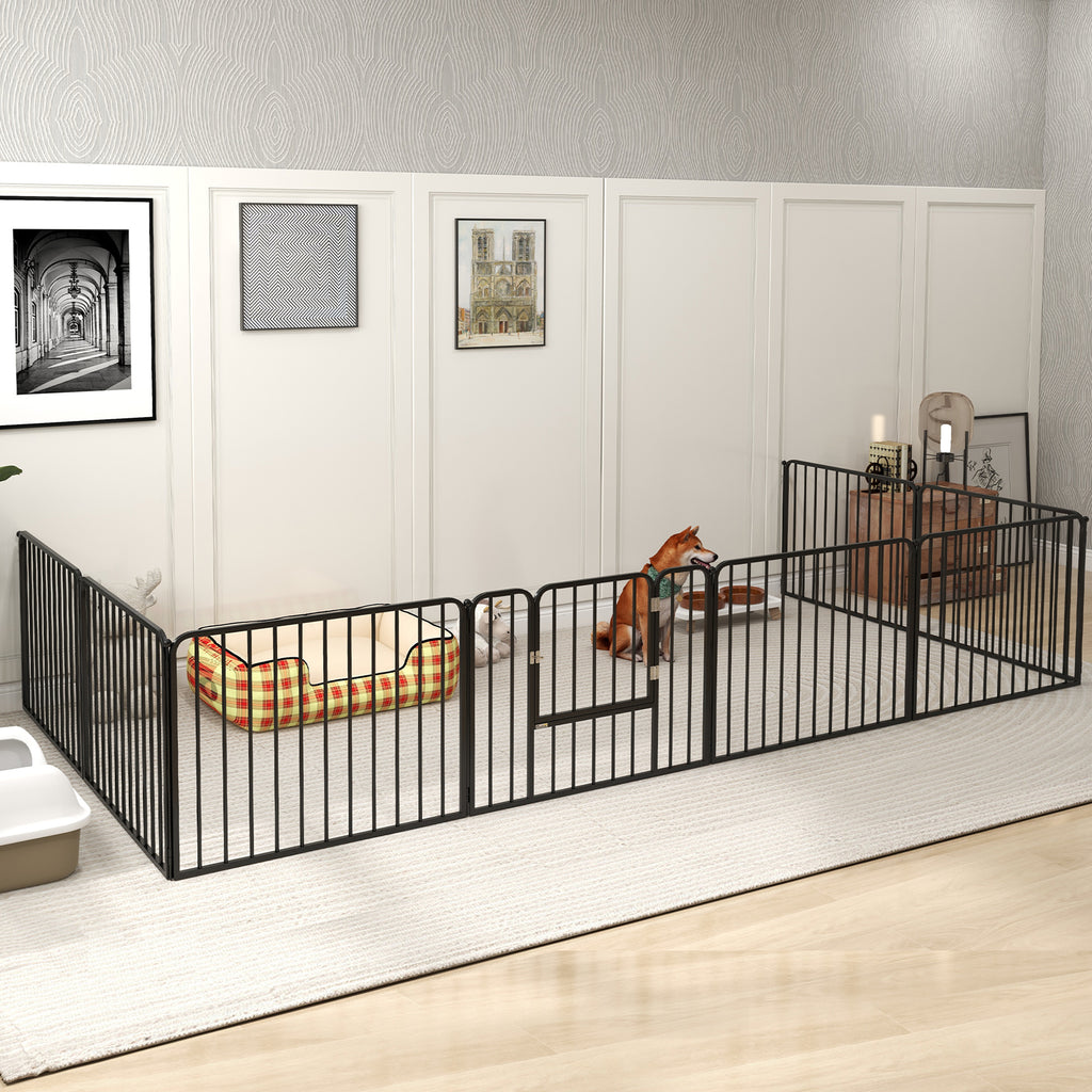 8-Panel Modular Indoor/Outdoor Dog Playpen, Steel, 164x164x60 cm, Black