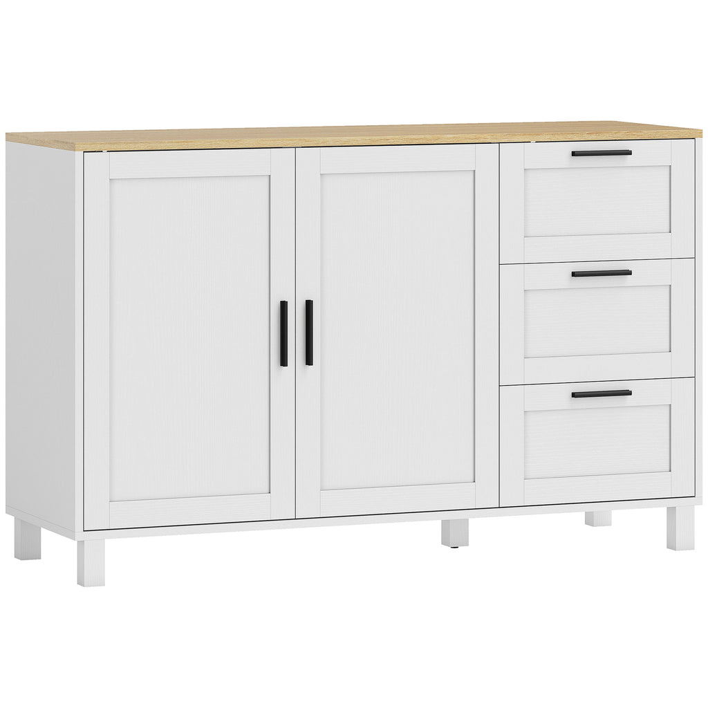 Kitchen Cabinet with 3 Drawers and 2 Soft-Close Doors, Adjustable Shelves, 120x38x76 cm, White