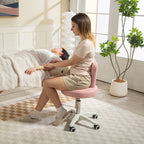 Height-Adjustable Rabbit Ear Desk Chair with Teddy Fleece Cover, Pink, 53x53x70-84 cm