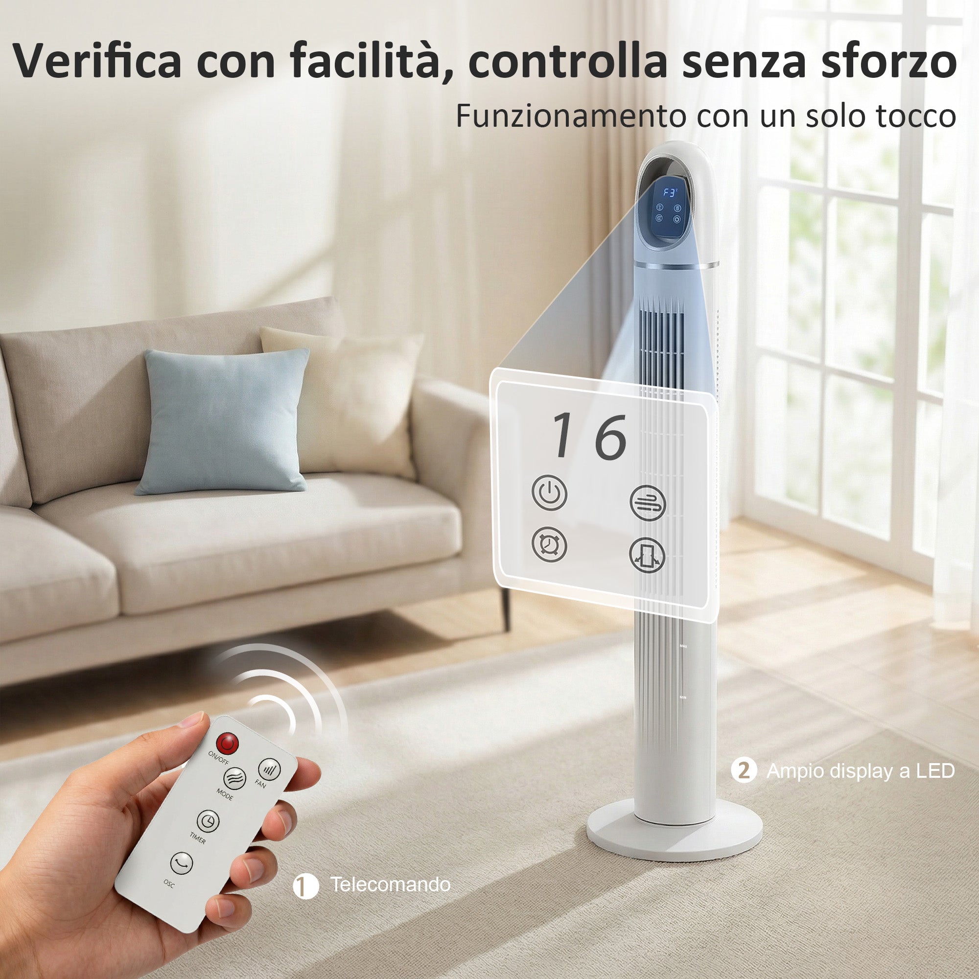 Tower Fan for Bedroom, 70° Oscillating Floor Fan, 4 Modes, 3 Speeds, 24-Hour Timer, White