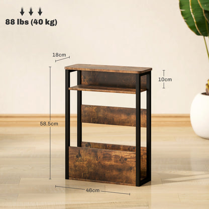 Industrial Style Living Room Coffee Table with 2 Shelves, in Wood and Metal, 46x18x58.5 cm, Brown