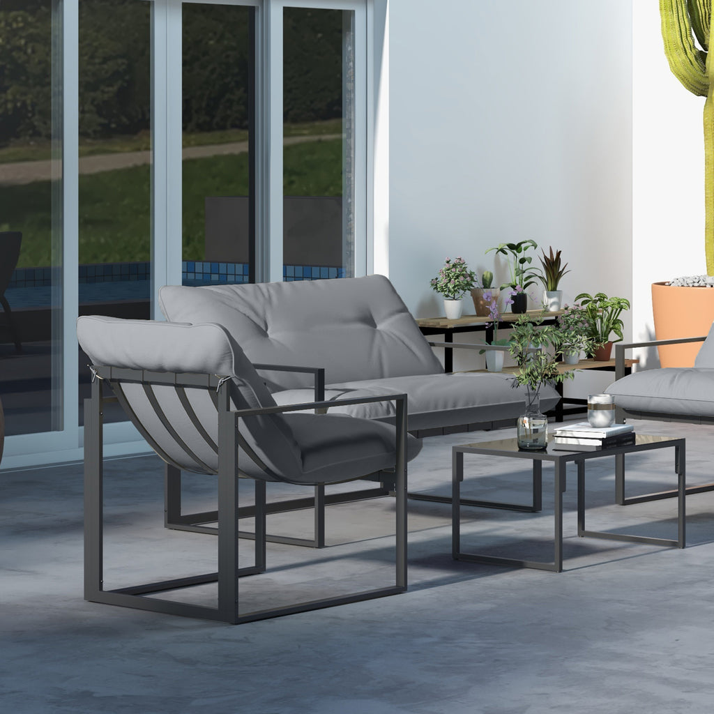 Outsunny 4-Piece Garden Set with Sofa, 2 Armchairs and Coffee Table, in Steel, Polyester and PP Cotton, Black and Grey