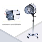 HOMCOM 1180W Adjustable Height Hood Hair Dryer, Hair Dryer with 60-Minute Timer and Swivel Wheels, Made of PP, PC and Steel, 65x65x115-165 cm, White