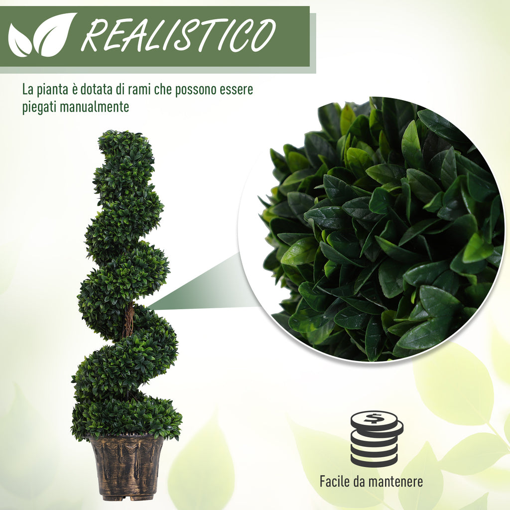 Outsunny 120cm Artificial Boxwood Spiral Indoor Plant, Indoor and Outdoor Artificial Plant with Pot Included, Fake Plant for Home, Office, Living Room, Garden Decoration, Green