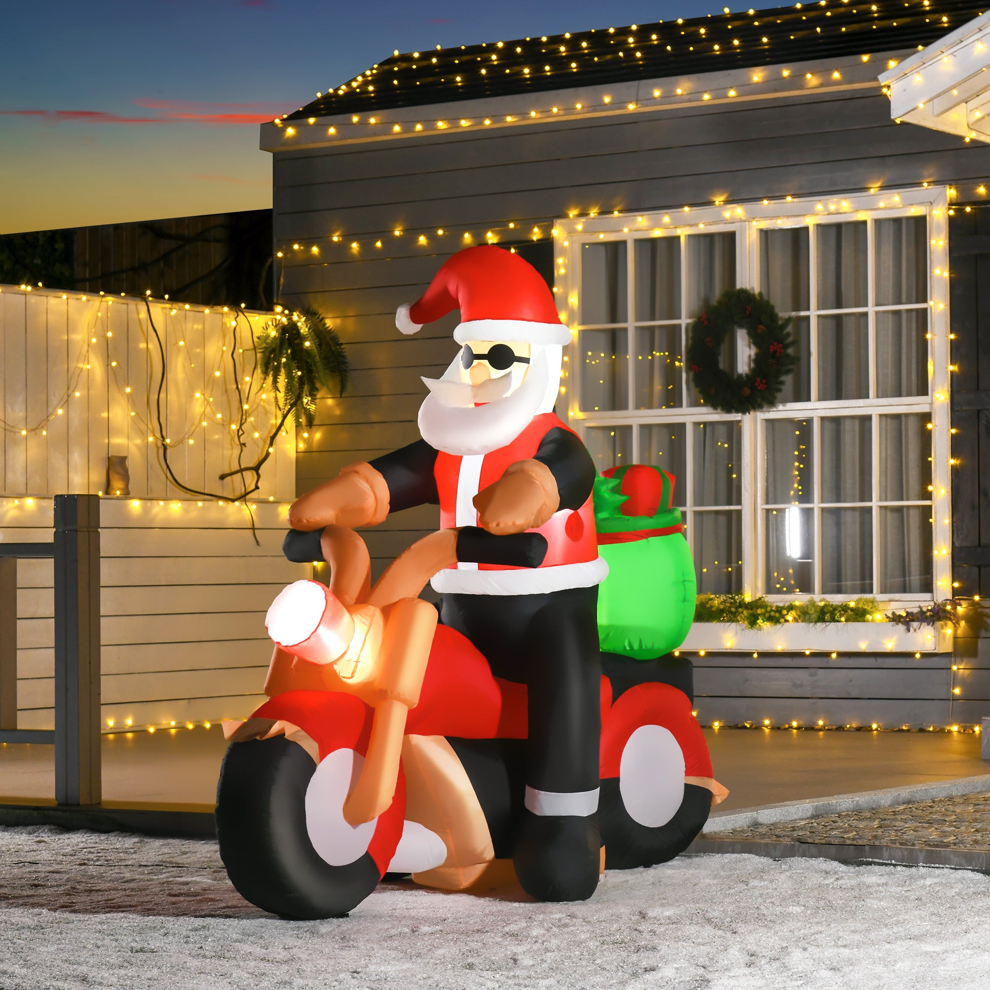 Inflatable Santa Claus on Motorcycle 165cm with Integrated LED Lights, Outdoor Christmas Decoration