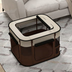 PawHut Pet Playpen with 6 Windows, 3 Doors and 2 Storage Bags, Polyester and Steel, 74x60x45 cm, Brown
