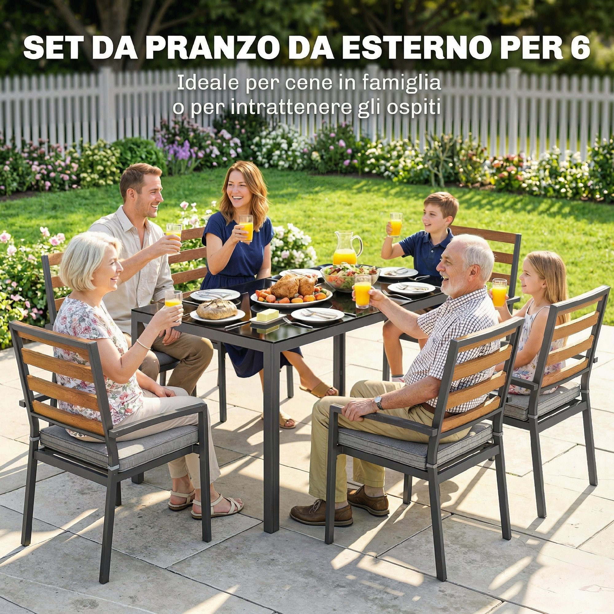 Outsunny 7-Piece Garden Dining Set with Table and 6 Chairs, Black