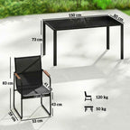 Outsunny Garden Table and 6 Chair Set with Steel and Glass Armrests, Black