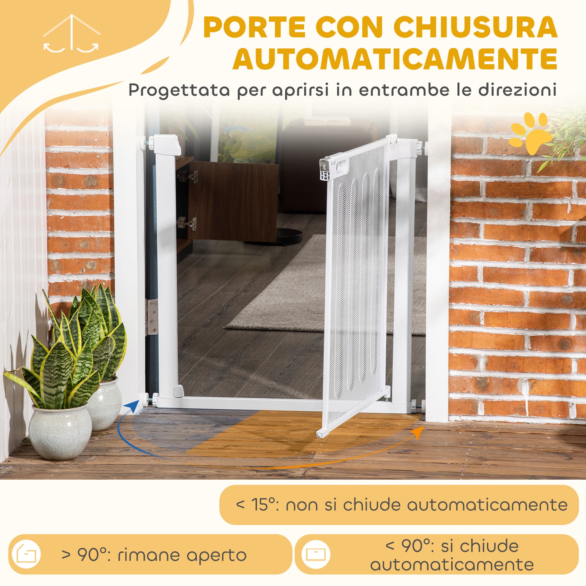 Adjustable Dog Gate with Self-Closing, Steel and ABS, 75-82x76 cm, White