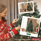 180cm Tall Snow-Covered Christmas Tree with 910 Branches and Pine Cones, Foldable Metal Base, Green