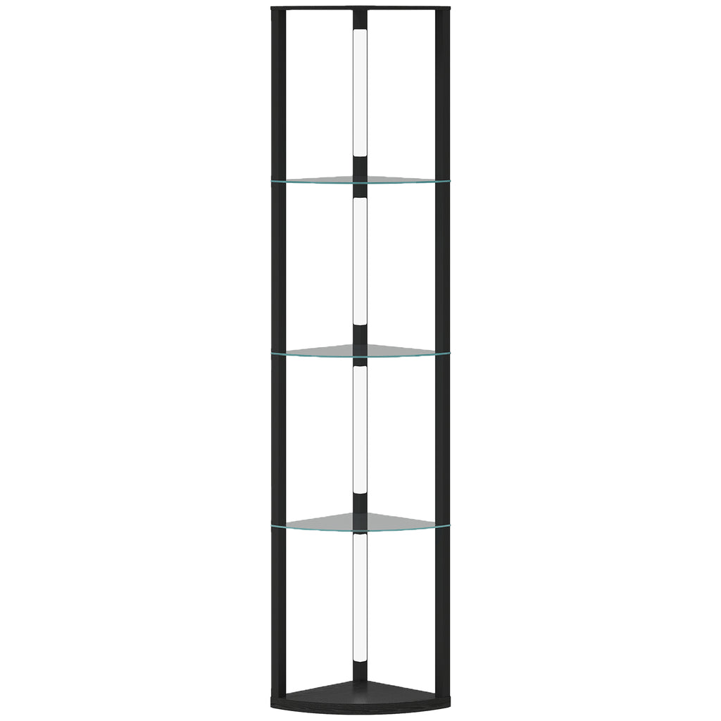 Floor Lamp with 5 Shelves and LED Light, 3 Brightness Levels and Foot Switch, Black