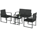 Outsunny garden set with 2 chairs, sofa and 2 tables with cushions and glass top, black - Borgè