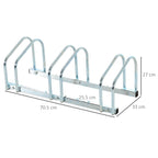 Floor or Wall Mounted Bike Rack, Steel Bike Storage for 3 Bikes, Wheels up to 55 mm, 70.5 x 33 x 27 cm, Silver