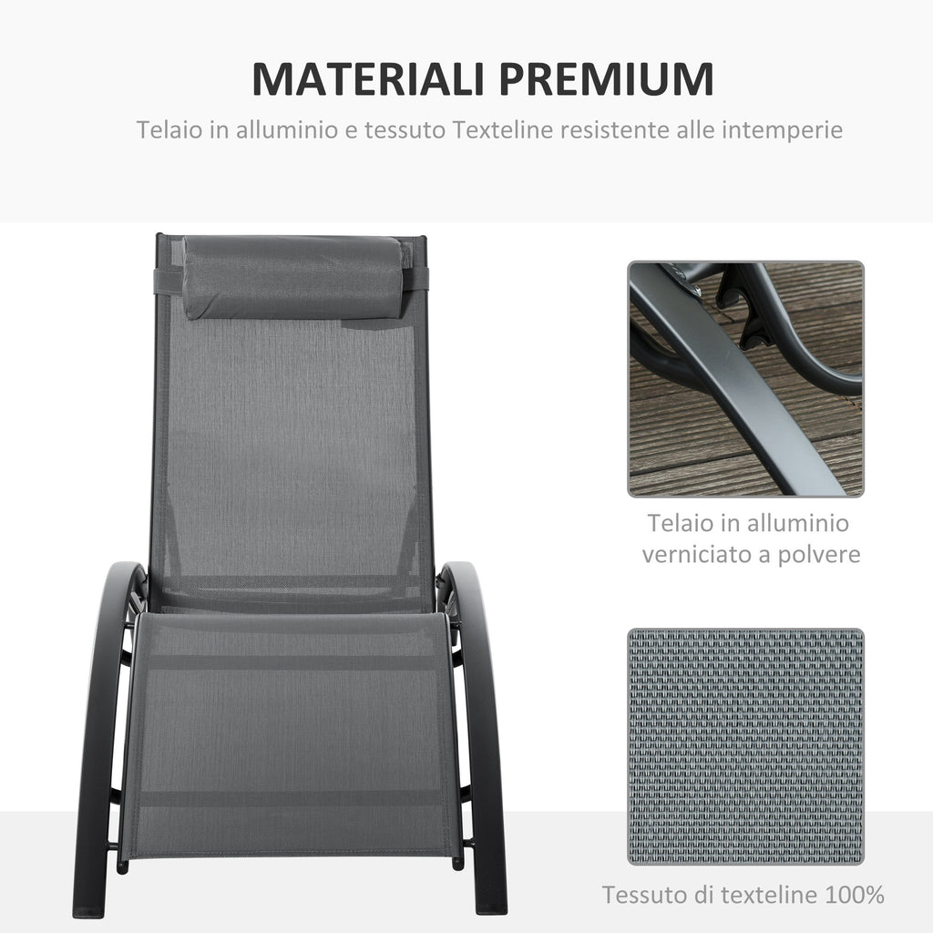 5-Level Reclining Garden Lounger with Removable Cushion, Aluminum and Texteline, 171x64x82cm Gray