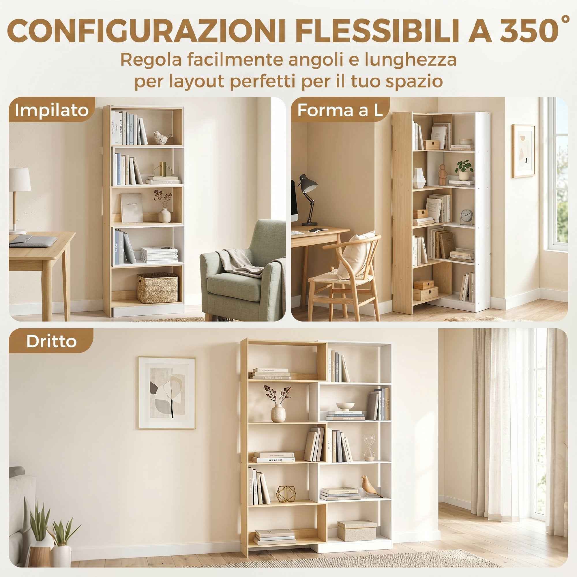 HOMCOM 5-Tier Corner Bookcase with Modular and Space-Saving Design, Made of Wood, 67x67x163.7 cm, Multicolored