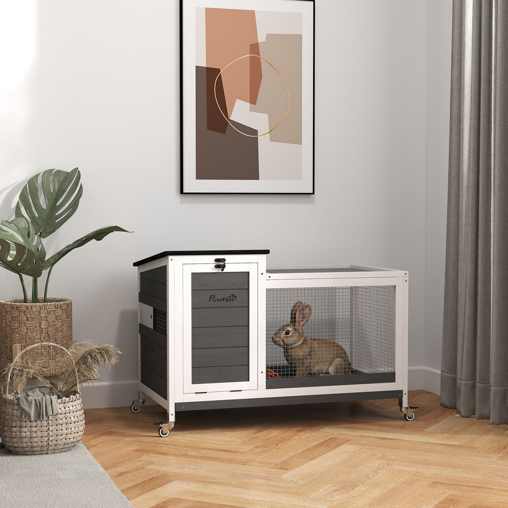 Outdoor Rabbit Hutch on Wheels with Removable Tray, in Fir Wood and Steel, 91x51x66 cm, Multicolor