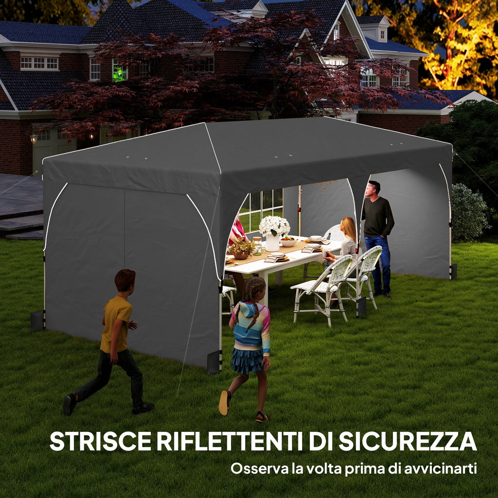 Outsunny 3x6m Folding Gazebo with Walls and Adjustable Height, UV Protection 50+, Light Grey
