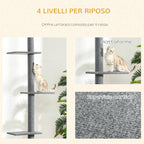 4-Tier Cat Scratching Tree with Adjustable Height, Grey, 43x27x228-260cm