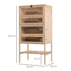 Solid Wood Hamster Cage for Rodents and Guinea Pigs with Opening Roof, 4 Connected Shelves with Ramps, 60x40x120cm