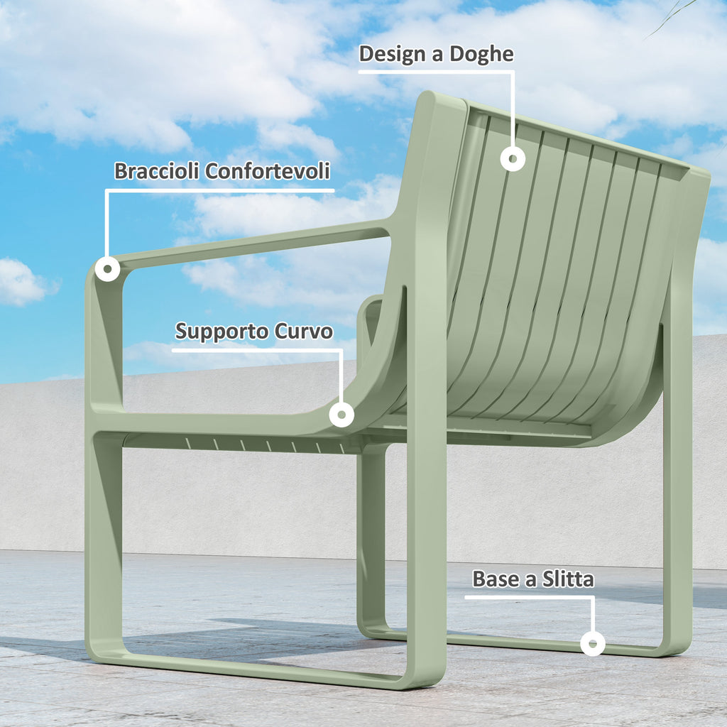 5 Piece Slatted Garden Set with Sofa, 2 Armchairs and 2 Coffee Tables in Green Polypropylene