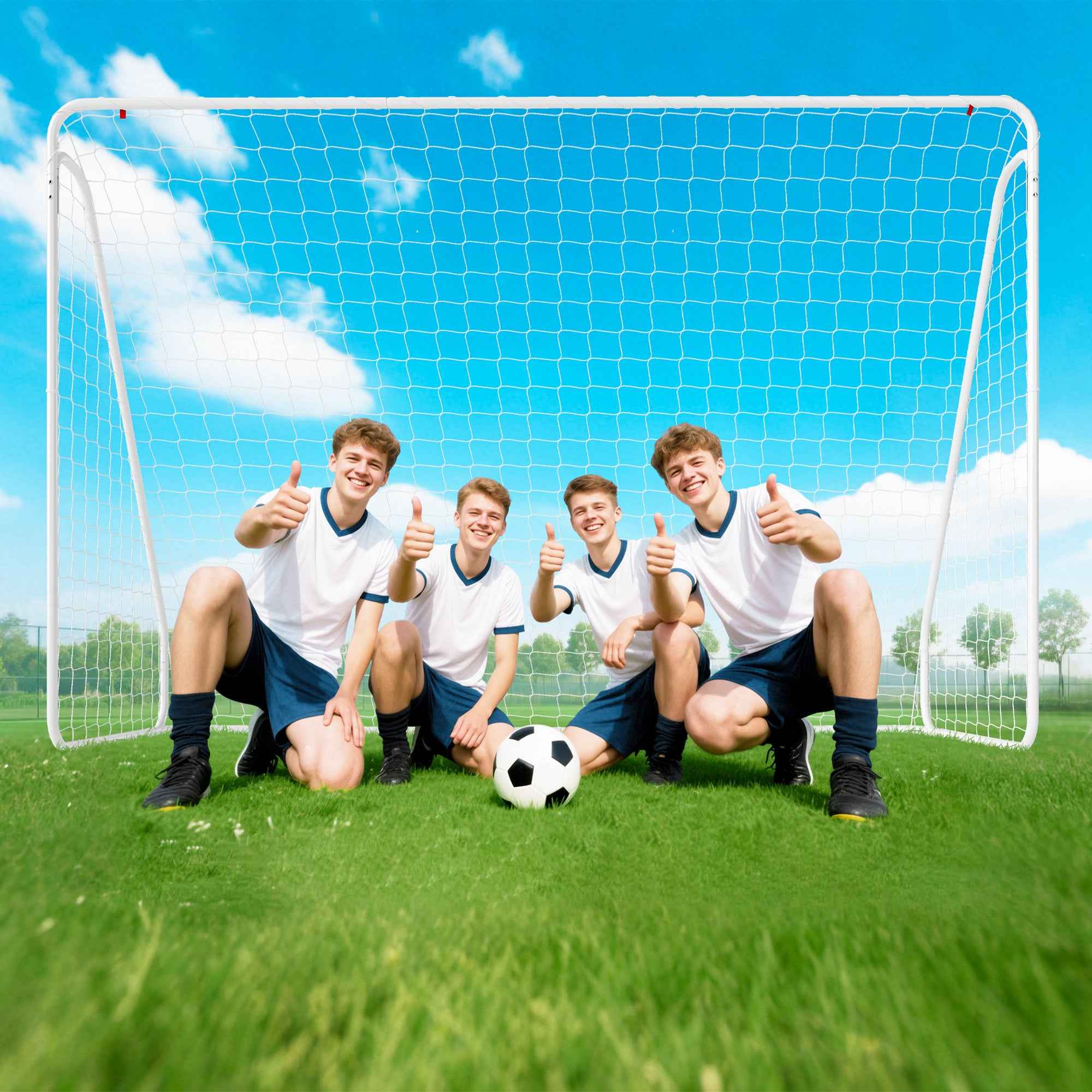 HOMCOM Football Goal for Garden and Park with 6 U-Shaped Pegs, in PE and Epoxy Metal, 301x120x200 cm, White