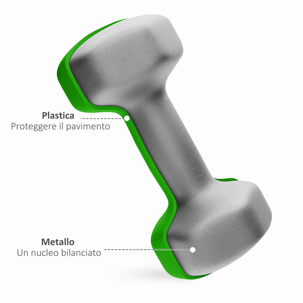 Set of 6 Dumbbell Weights (2x1 kg, 2x2 kg, 2x3 kg) of 12 kg with Stand/Kettlebell, in Metal and Multicolored Plastic