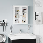 kleankin 2-Door Bathroom Wall Cabinet in Wood and Glass with Adjustable Shelf, 55x20x65 cm, White