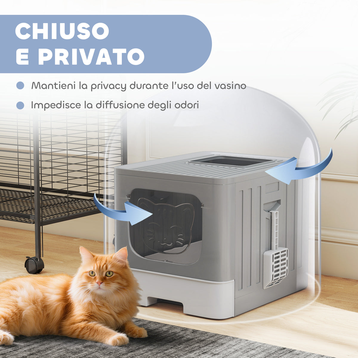 PawHut Cat Litter Box M 60L with Lid, Removable Tray, Scoop, Anti-Leak, Easy to Clean, Grey