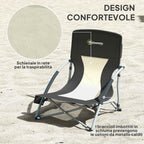 Outsunny Folding Beach Chair with Mesh Backrest and Cup Holder, Metal and Oxford Fabric, 58x55x62 cm, Black