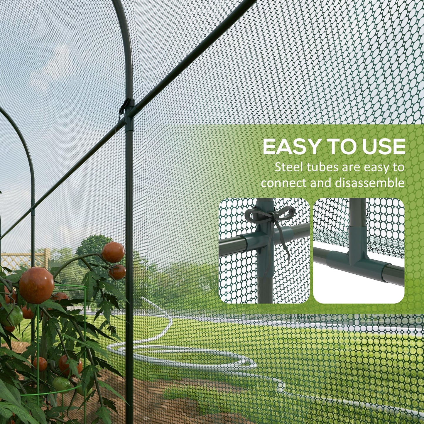 Outsunny greenhouse for 3x1x1.5m mesh plants with hinge door and pickets on the ground, green - Borgè