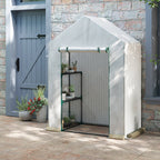 Outsunny Outdoor Garden Greenhouse in PE and Steel with 2 Shelves and Roll-Up Door, 143x73x195 cm, White